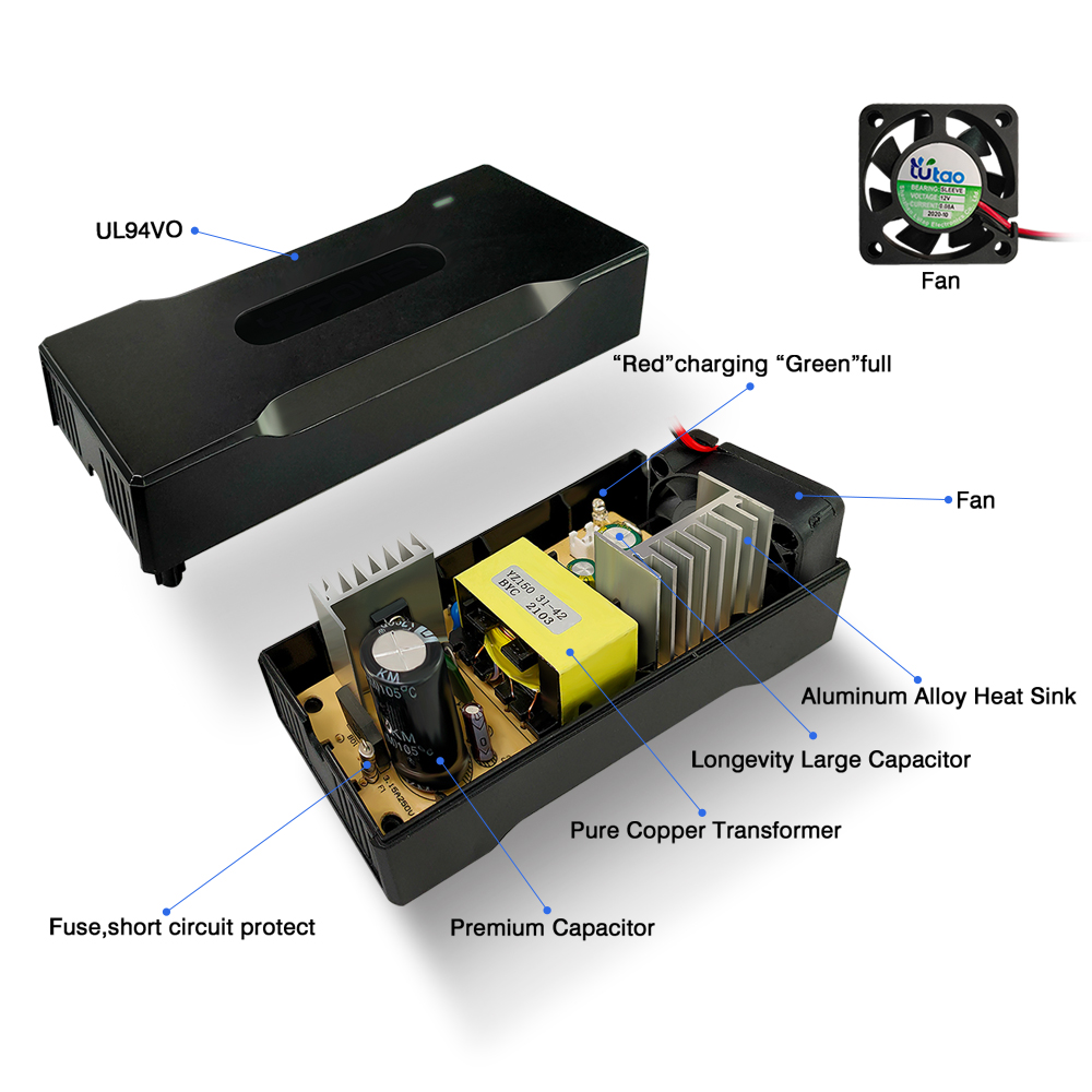 Chargeur de batterie au plomb-acide au Lithium LiFePO4 36V 42V 43.5V 2A 3A